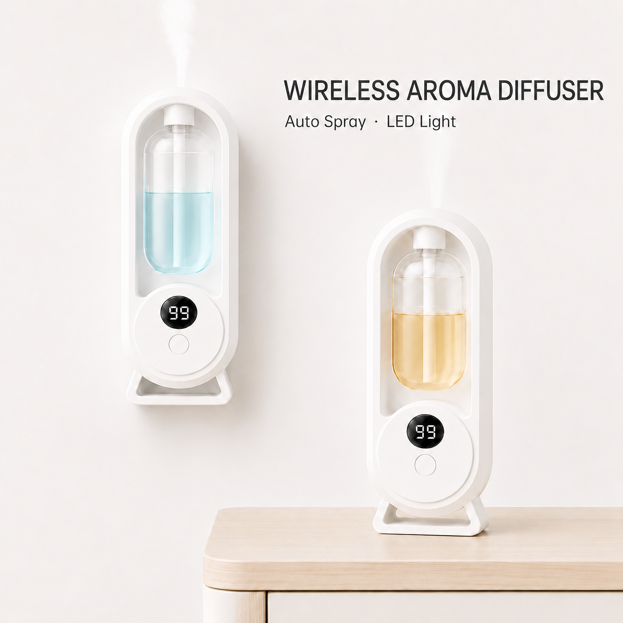 Wireless Aroma Diffuser – Auto Spray, LED Light, Rechargeable Wall Mount & Desktop