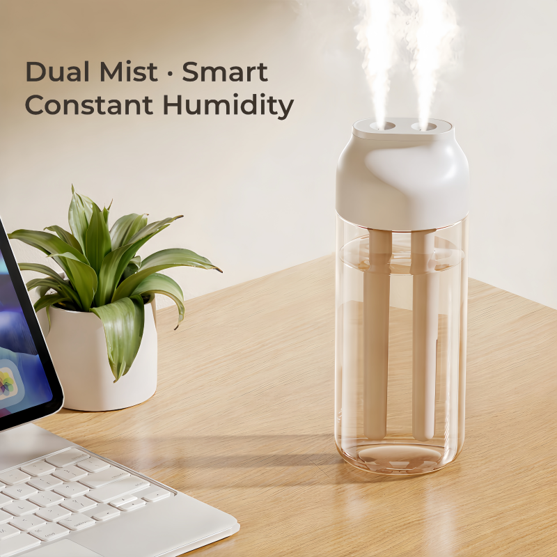 Dual Spray Humidifier – USB Rechargeable, Quiet Mist for Bedroom & Office