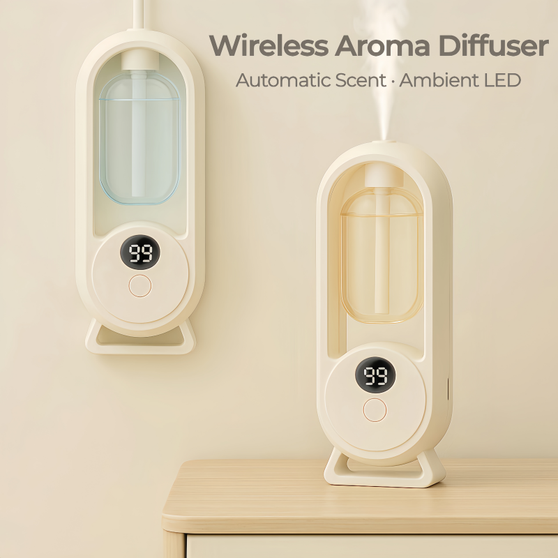 Wireless Aroma Diffuser – Auto Spray, LED Light, Rechargeable Wall Mount & Desktop