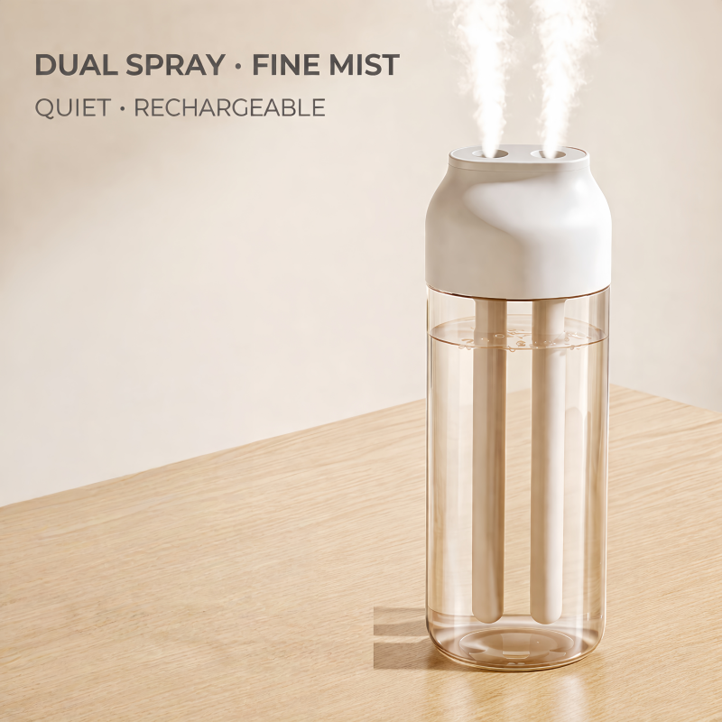 Dual Spray Humidifier – USB Rechargeable, Quiet Mist for Bedroom & Office