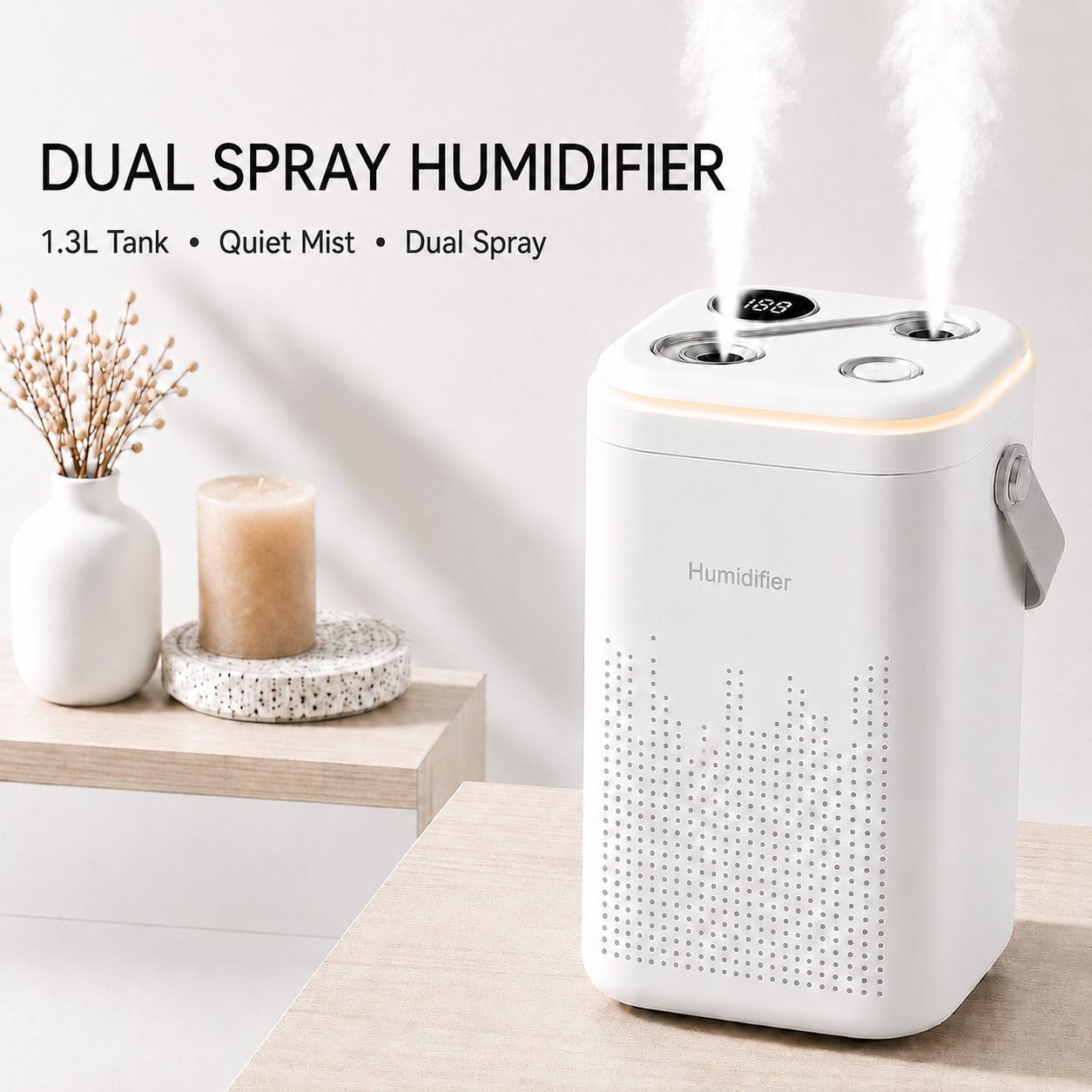 Wireless Dual Spray Humidifier – 1.3L Quiet Mist for Home & Office