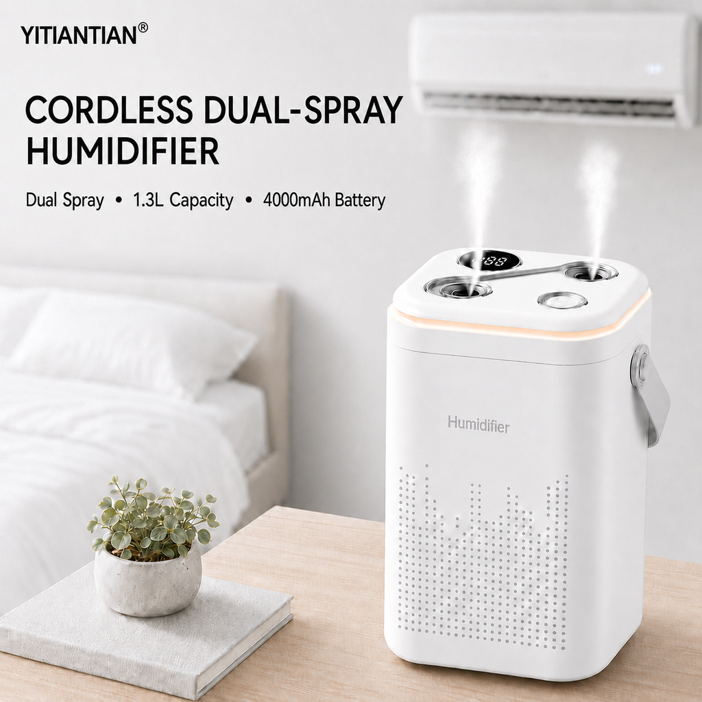 1.3L Dual Spray Humidifier | Quiet Mist for Bedroom, Office & Air-Con Room