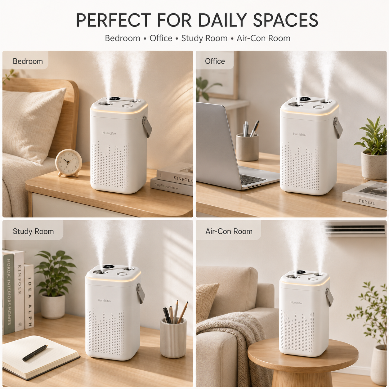1.3L Dual Spray Humidifier | Quiet Mist for Bedroom, Office & Air-Con Room