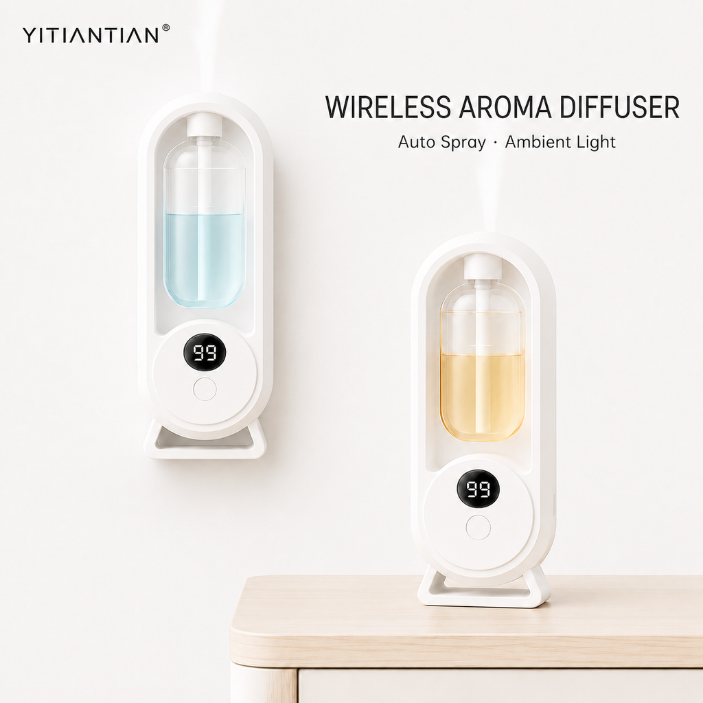 Wireless Aroma Diffuser – Auto Spray, LED Light, Rechargeable Wall Mount & Desktop