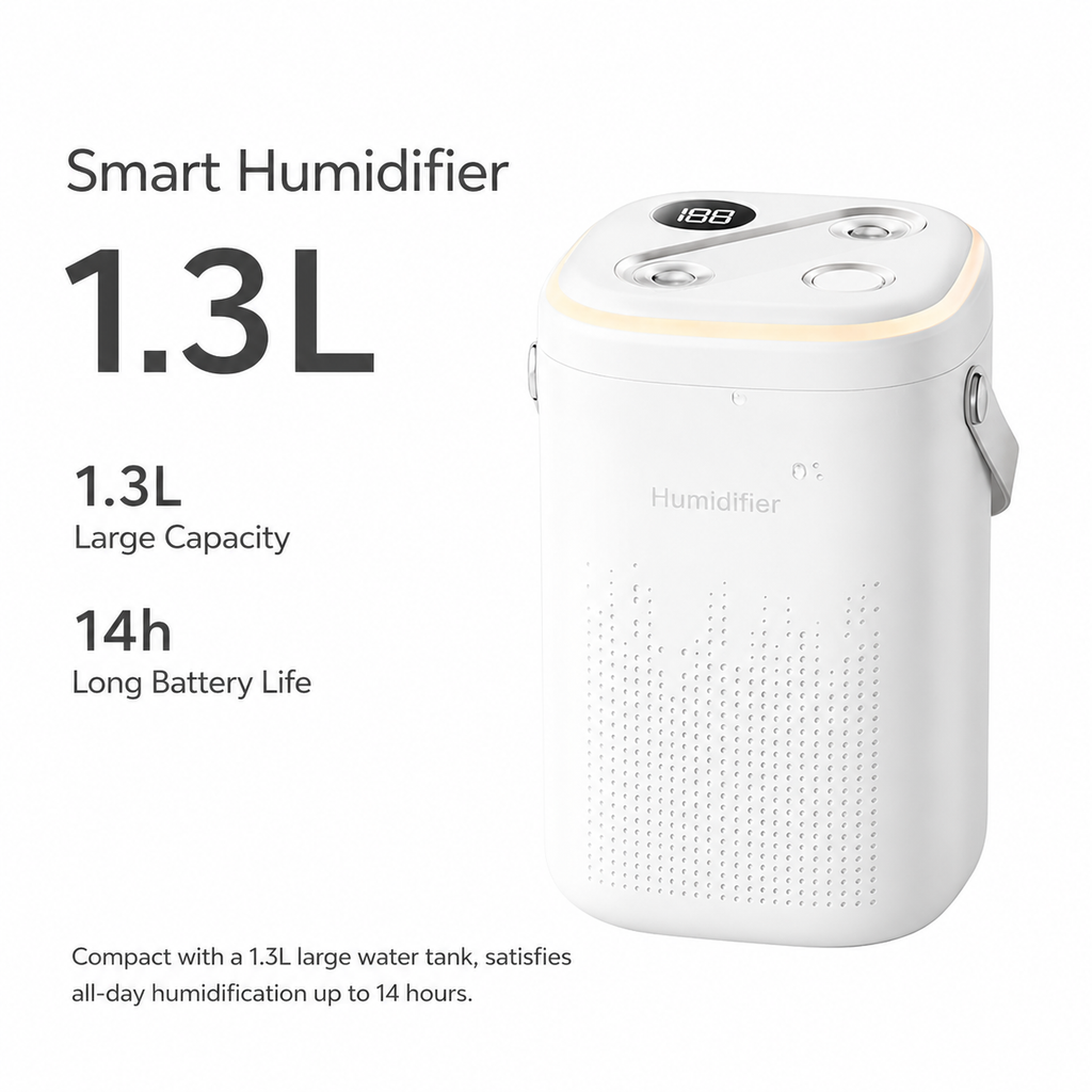 Wireless Dual Spray Humidifier – 1.3L Quiet Mist for Home & Office
