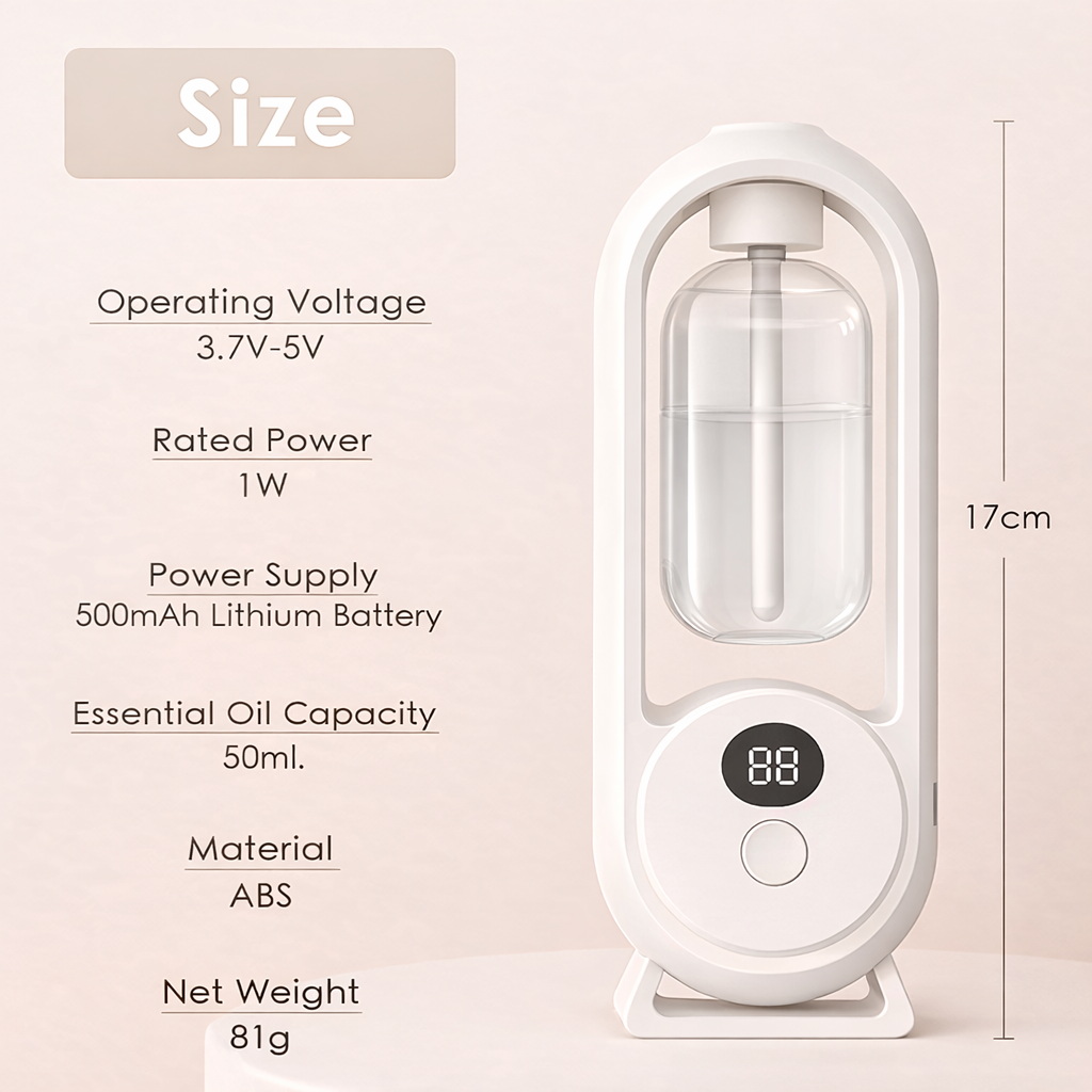 Wireless Aroma Diffuser – Auto Spray, LED Light, Rechargeable Wall Mount & Desktop