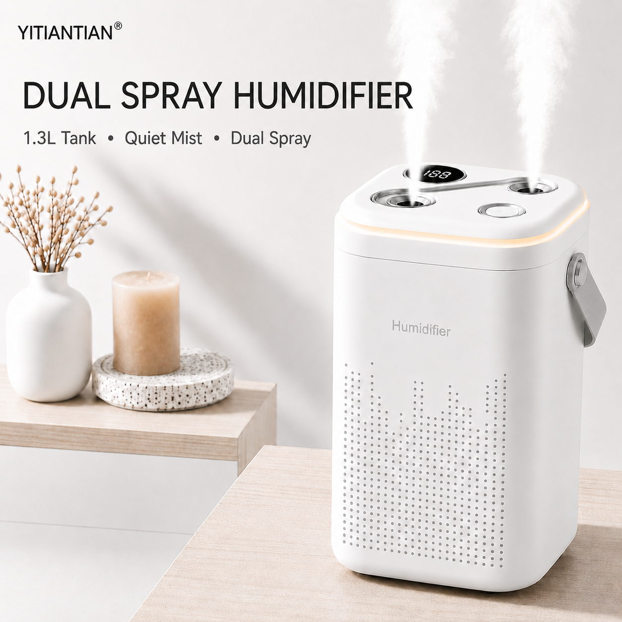 Wireless Dual Spray Humidifier – 1.3L Quiet Mist for Home & Office