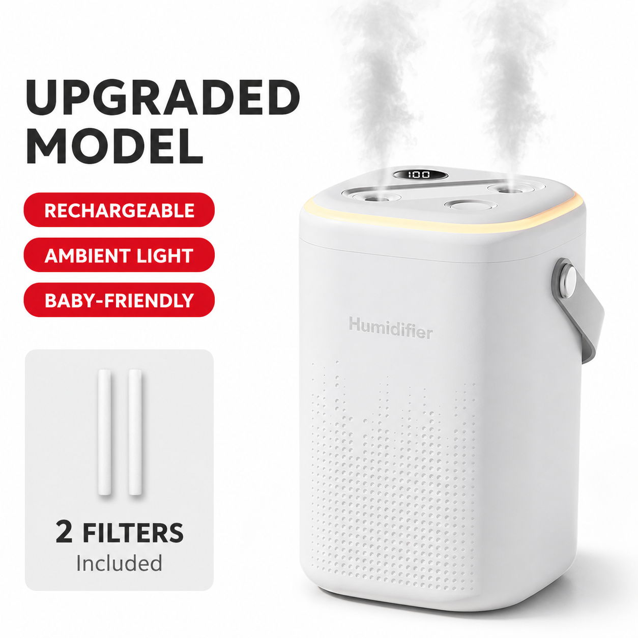 Wireless Dual Spray Humidifier – 1.3L Quiet Mist for Home & Office