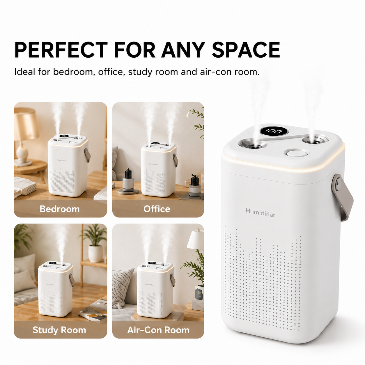 1.3L Dual Spray Humidifier | Quiet Mist for Bedroom, Office & Air-Con Room