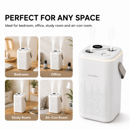 1.3L Dual Spray Humidifier | Quiet Mist for Bedroom, Office & Air-Con Room